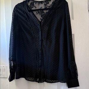 Ann Taylor Black Sheer Lace Blouse